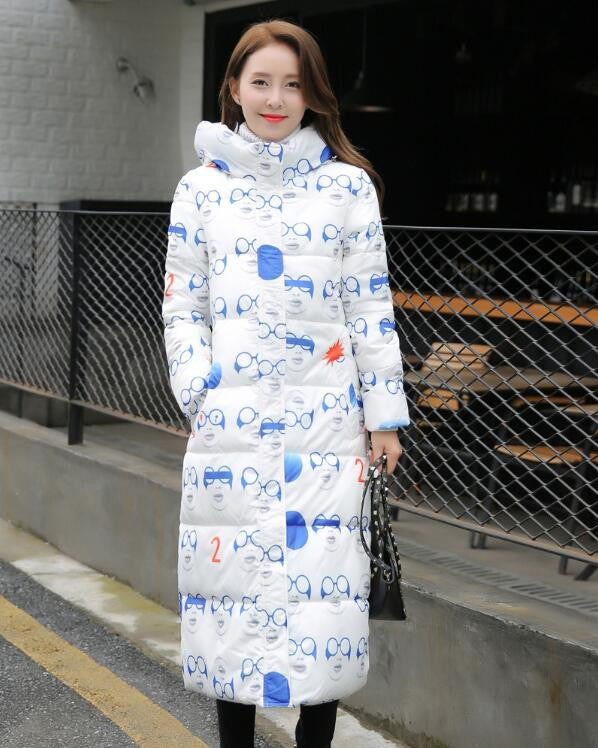 Online discount shop Australia - Fashion  Cotton Padded Jacket Women Slim Thick Stars Print Female Coat Parka Warm Long Jackets Ladies Overcoat