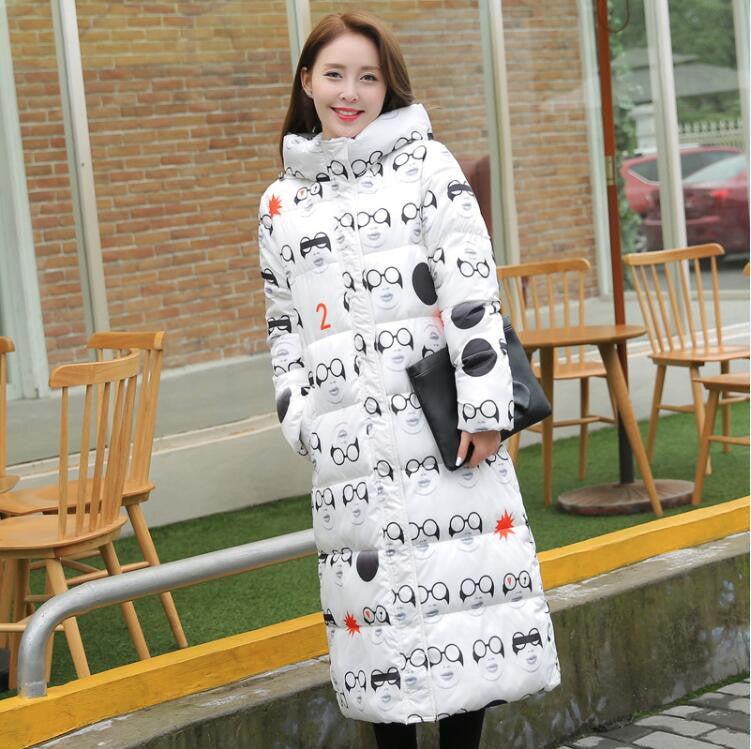 Online discount shop Australia - Fashion  Cotton Padded Jacket Women Slim Thick Stars Print Female Coat Parka Warm Long Jackets Ladies Overcoat