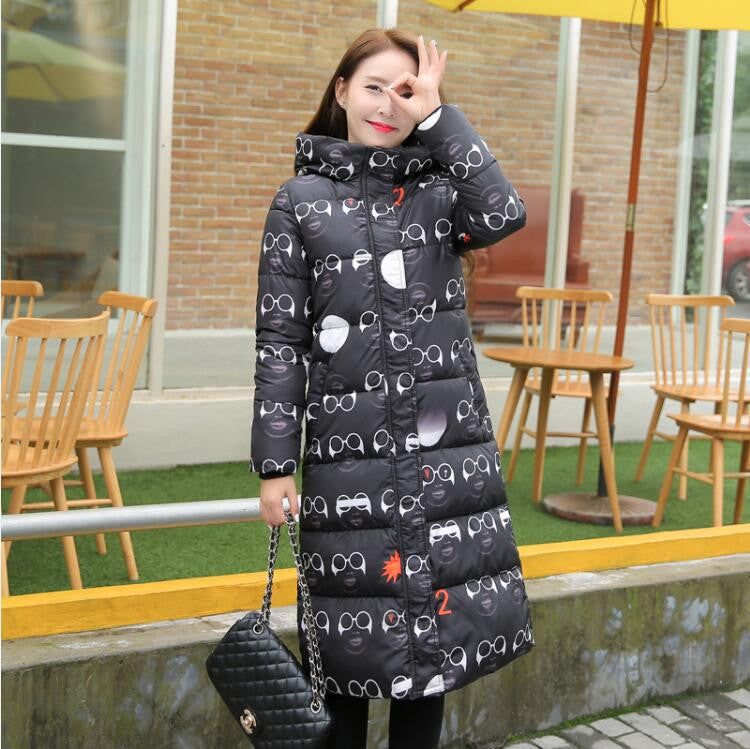Online discount shop Australia - Fashion  Cotton Padded Jacket Women Slim Thick Stars Print Female Coat Parka Warm Long Jackets Ladies Overcoat