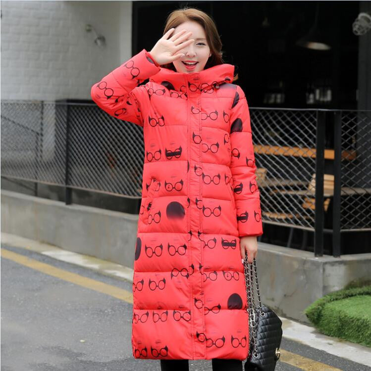 Online discount shop Australia - Fashion  Cotton Padded Jacket Women Slim Thick Stars Print Female Coat Parka Warm Long Jackets Ladies Overcoat