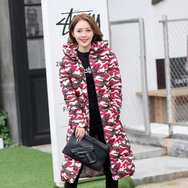 Online discount shop Australia - Fashion  Cotton Padded Jacket Women Slim Thick Stars Print Female Coat Parka Warm Long Jackets Ladies Overcoat