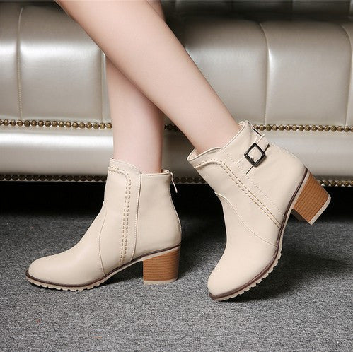 Plus Size 34-43 short cylinder boots high heels boots Martin boots women Fashion zipper leather Ankle Boots