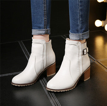 Plus Size 34-43 short cylinder boots high heels boots Martin boots women Fashion zipper leather Ankle Boots