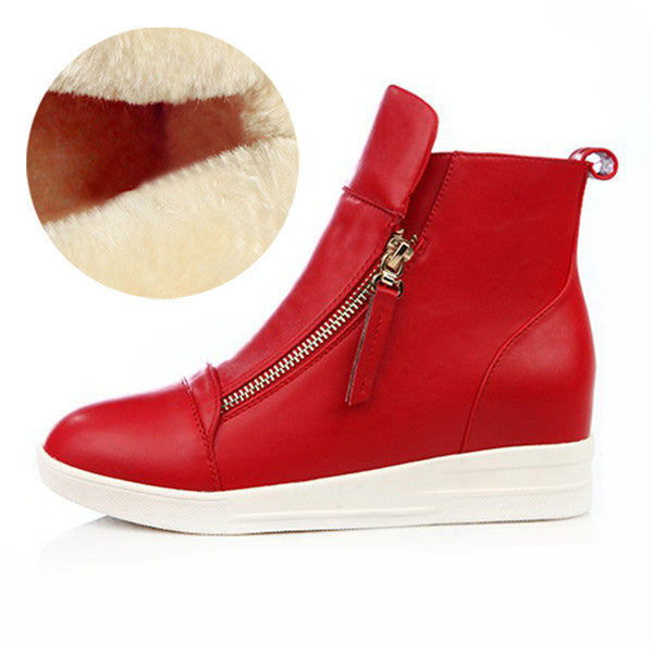 Online discount shop Australia - Fashion Wedges Ankle Boot Causal Shoes For Woman Fall Women Shoes Leather Black Silver Red Botas Mujer Large Size 42