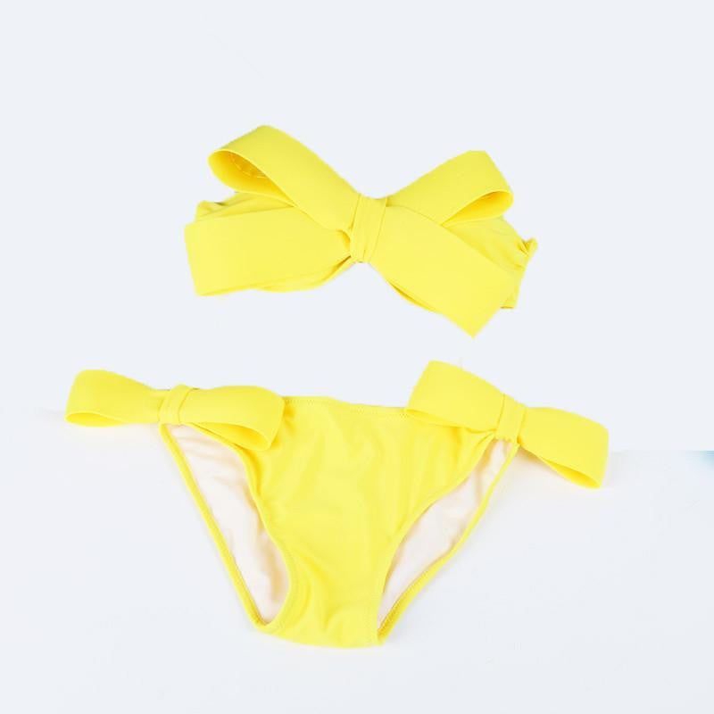 Women Black Swim Wear Solid Swimwear Brazilian Bikini Big Bow Bandeau Beach Wear Halter Swimsuit Push Up Bathing Suit