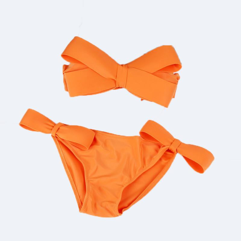 Women Black Swim Wear Solid Swimwear Brazilian Bikini Big Bow Bandeau Beach Wear Halter Swimsuit Push Up Bathing Suit
