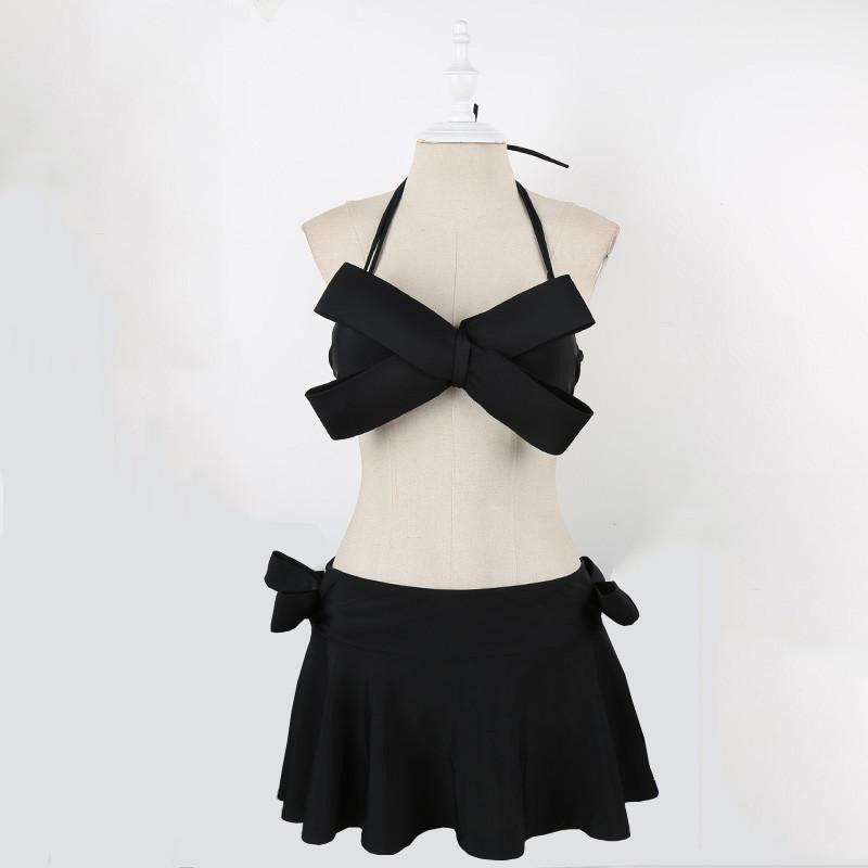 Women Black Swim Wear Solid Swimwear Brazilian Bikini Big Bow Bandeau Beach Wear Halter Swimsuit Push Up Bathing Suit