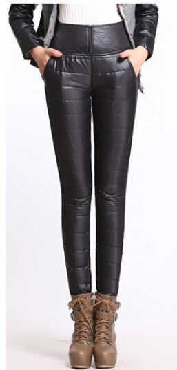 Pants High Waisted Outer Wear Women Fashion Slim Warm Windproof Plus Velvet Thick Down Pants Trousers