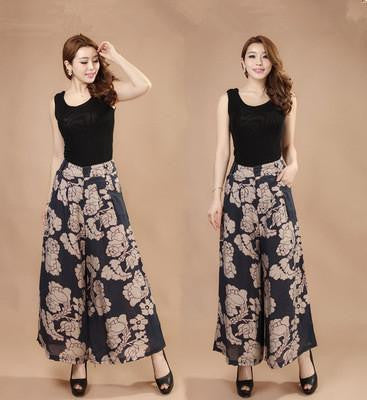 Women Floral Printed Wide leg Pants Casual High Waist Pants Fashion Trousers Loose Pantalones Plus Size 5XL QL978