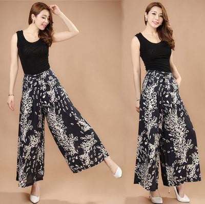 Women Floral Printed Wide leg Pants Casual High Waist Pants Fashion Trousers Loose Pantalones Plus Size 5XL QL978