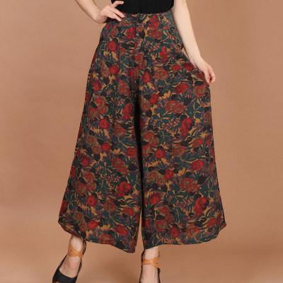 Women Floral Printed Wide leg Pants Casual High Waist Pants Fashion Trousers Loose Pantalones Plus Size 5XL QL978