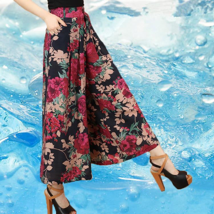 Women Floral Printed Wide leg Pants Casual High Waist Pants Fashion Trousers Loose Pantalones Plus Size 5XL QL978