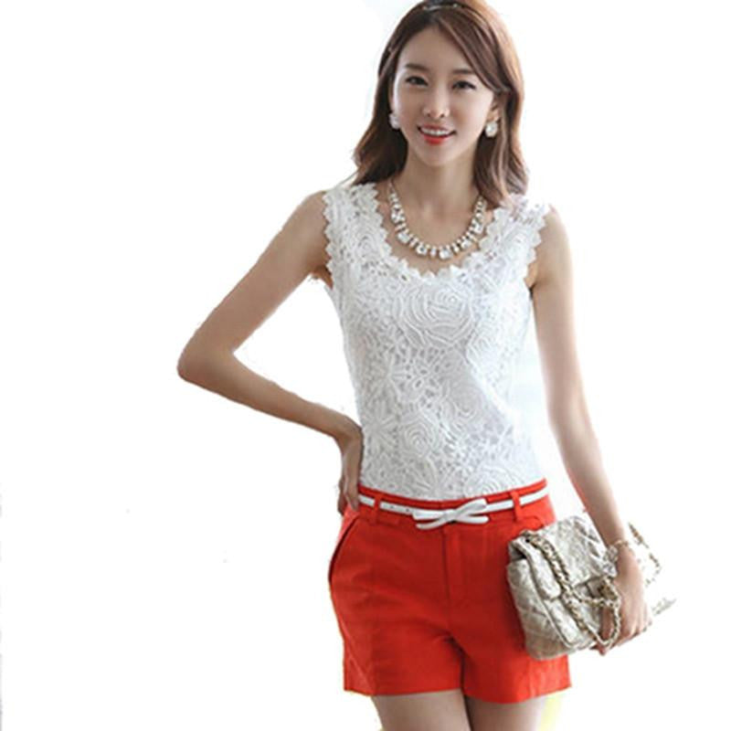 Women Vest Casual Sleeveless O-Neck Lace Floral Tank Tops Slim Plus Size
