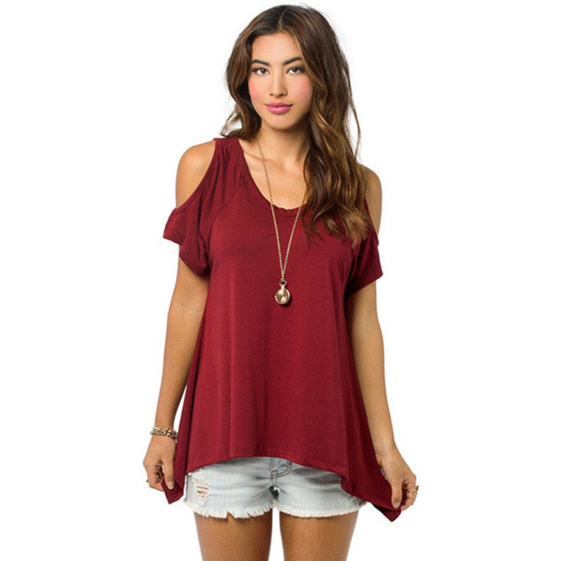 Women Off Shoulder Shirt Casual Loose T-shirts Soft Cotton Tops