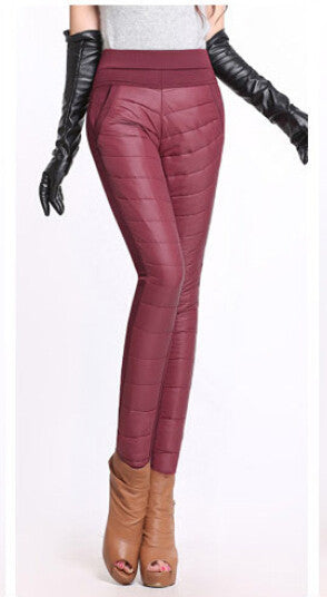 Women Pants Fashion Stitching Slim Warm Windproof Down Pants Plus Thick Velvet Trousers Pants Feet
