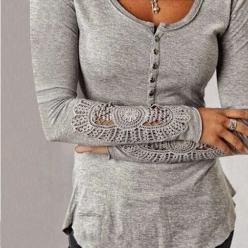 Online discount shop Australia - New Arrival Women Embroidery Crochet Lace Sleeve Hollow Blouses Casual Solid Blouse Shirts Tops Plus Size