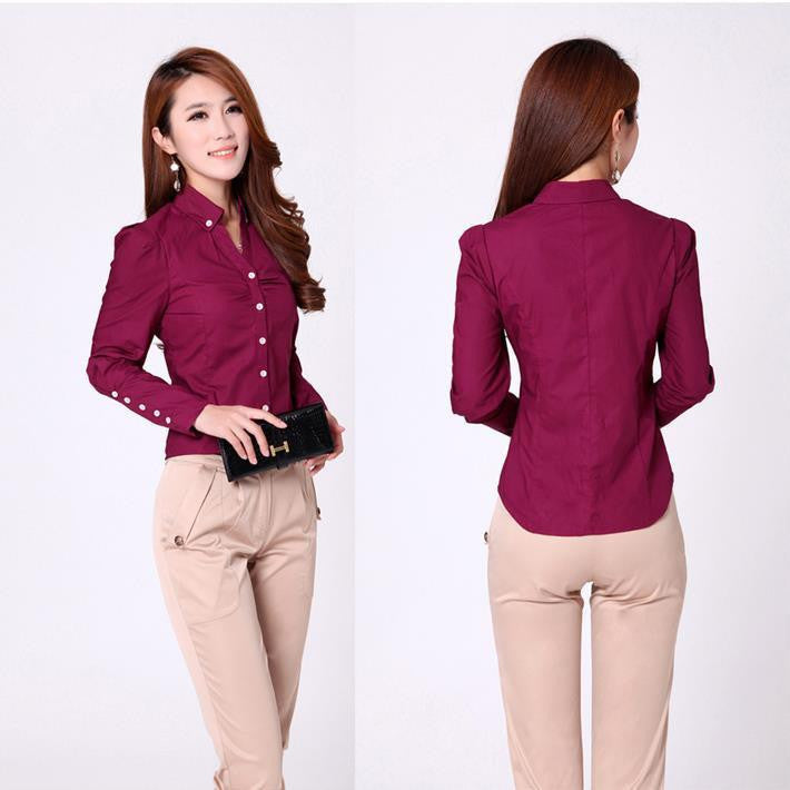 Elegant Women Career White Shirts Size S-2XL Long Sleeve Button Design Clothing Office Classic Lady Casual Blouses