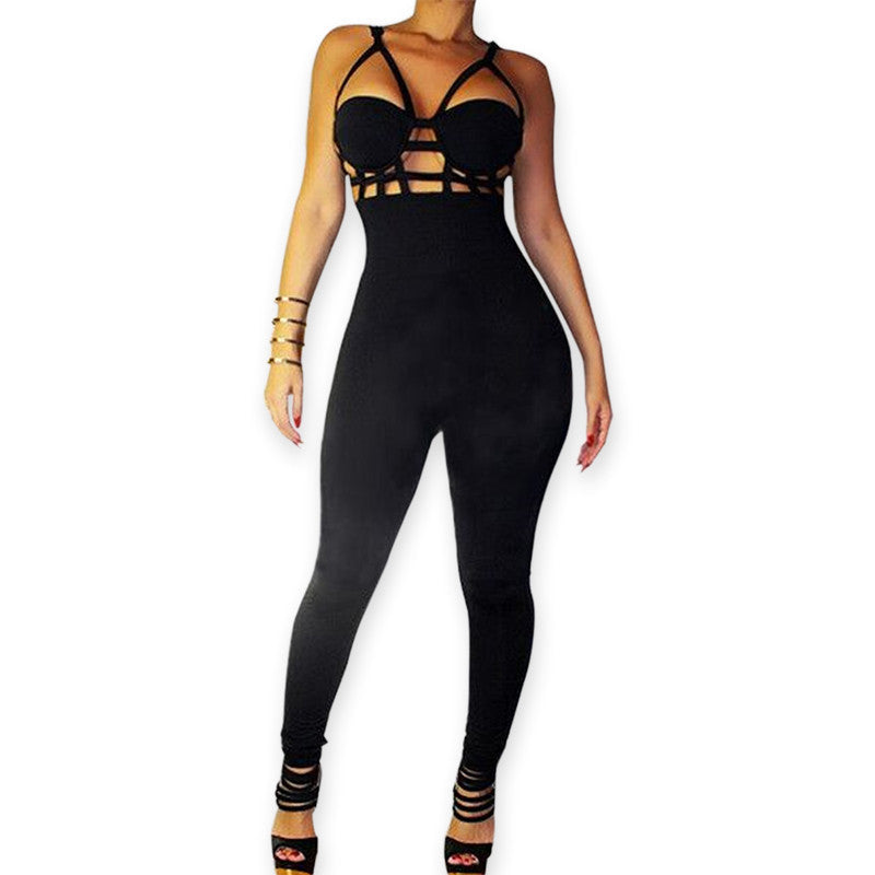 Fashion Jumpsuit Women Brand Camisole Overall Patchwork Boot Cut Overalls Lady Jumpsuits Club Bodysuit S M L