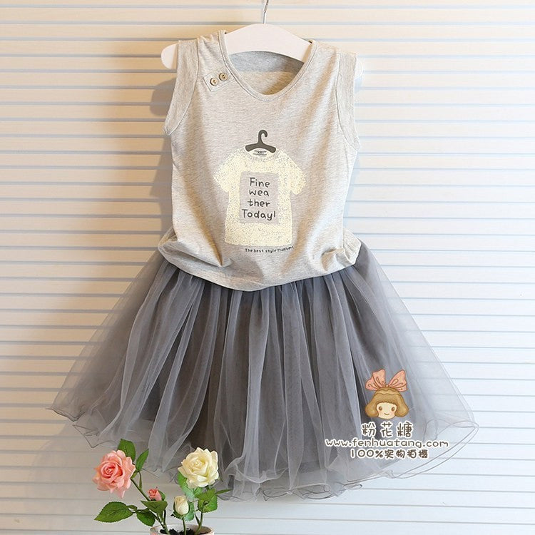 Baby girl clothing sets summer shirt +lace skirt children kids clothes grey color t shirt with grey skirt girl clothes dress - CelebritystyleFashion.com.au online clothing shop australia