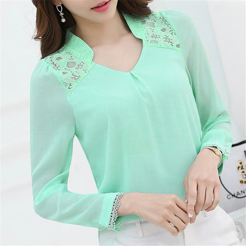 Online discount shop Australia - Fashion Women Blouse Elegant Office Long Sleeve Shirt Slim Crochet Hollow Lace Blouses Female  LJ1273C