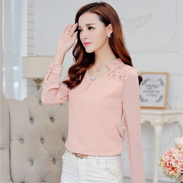 Online discount shop Australia - Fashion Women Blouse Elegant Office Long Sleeve Shirt Slim Crochet Hollow Lace Blouses Female  LJ1273C