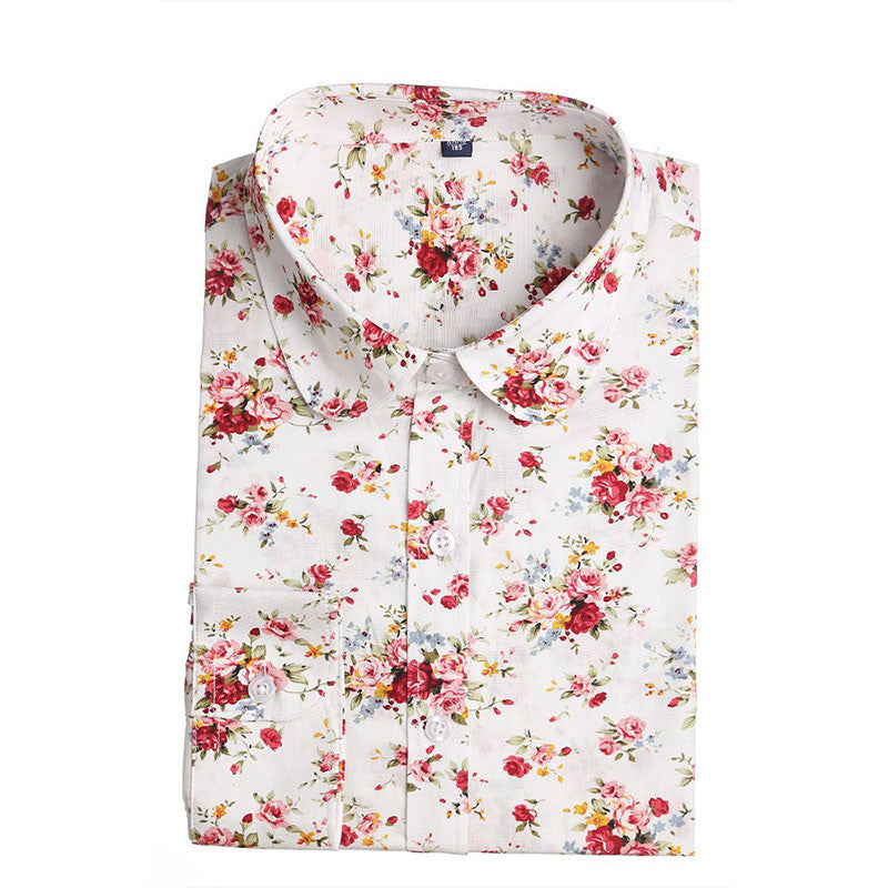 Online discount shop Australia - Floral Women Blouses And Shirts Women Cotton Office Female Blouse Long Sleeve Women's Shirt Turn-down Collar Clothes