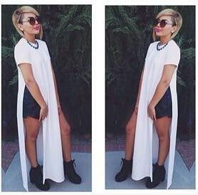 Dress T Shirt Dress For Women With Side Slit Summer Fashion Brief Ladies Casual Clothes Maxi Dress C84