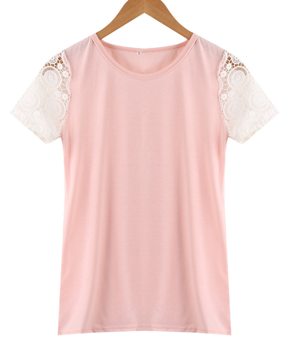 Online discount shop Australia - Candy Colors Pink Fashion Plus Size Women Vest Top Blouse Women's Lace Casual Tank Tops Ladies Lace Short Sleeve Blouse