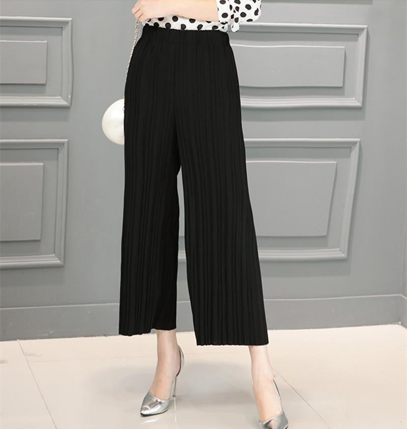 Women Trousers Fashion Chiffon Pants Loose Casual Style Solid Color High Waist Pants Wide Leg Pants Plus Size