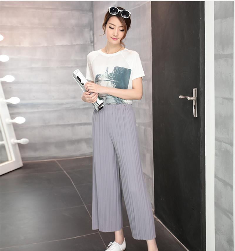 Women Trousers Fashion Chiffon Pants Loose Casual Style Solid Color High Waist Pants Wide Leg Pants Plus Size