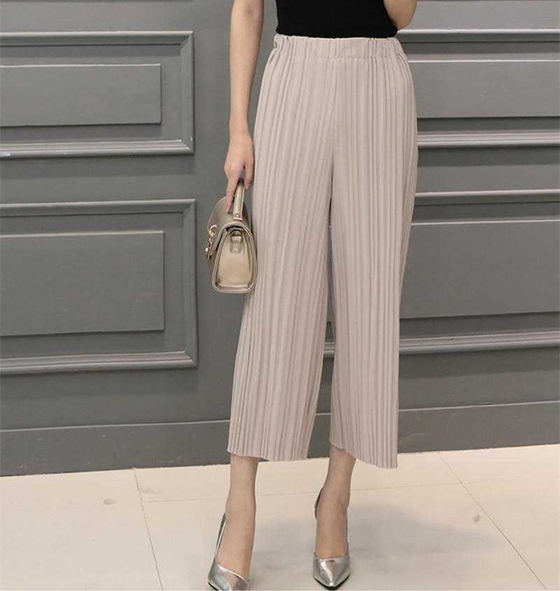 Women Trousers Fashion Chiffon Pants Loose Casual Style Solid Color High Waist Pants Wide Leg Pants Plus Size