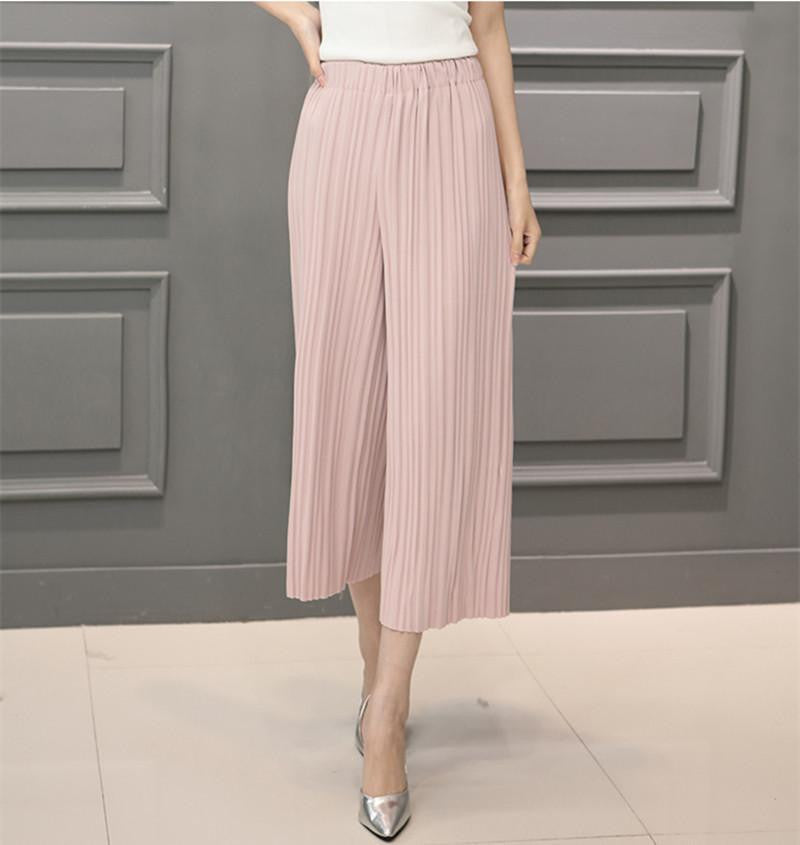 Women Trousers Fashion Chiffon Pants Loose Casual Style Solid Color High Waist Pants Wide Leg Pants Plus Size