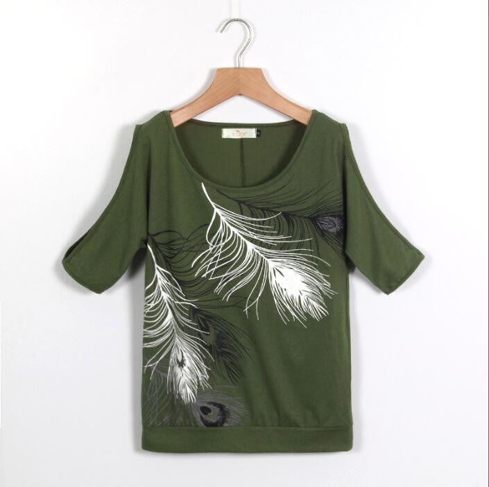 Online discount shop Australia - Fashion Women Cold Shoulder Blouse Loose Tops Print Short Sleeve Blouse Casual Ladies Blouses LJ3673M