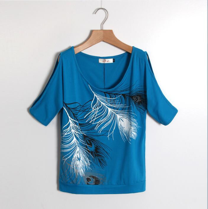 Online discount shop Australia - Fashion Women Cold Shoulder Blouse Loose Tops Print Short Sleeve Blouse Casual Ladies Blouses LJ3673M