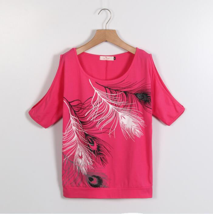 Online discount shop Australia - Fashion Women Cold Shoulder Blouse Loose Tops Print Short Sleeve Blouse Casual Ladies Blouses LJ3673M