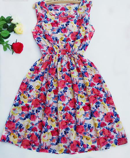 Summer Women Chiffon Dress Beach Floral Tank Fashion Dresses S M L XL XXL