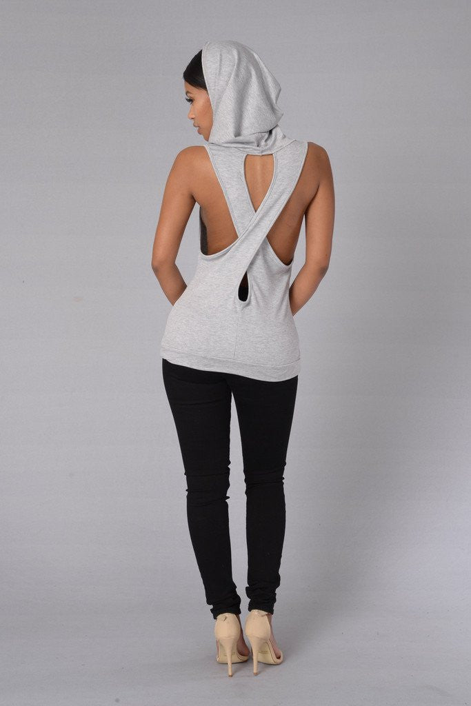 Online discount shop Australia - Fashion Women Tank Tops Hooded Back Cross Hollow Street wear Sleeveless Vest for women PP800E