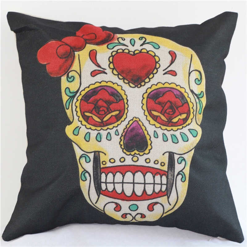 Pillowcase Skull Cushion Cover Cotton Linen Size 40*40 Printed Throw Pillows Decorative Housse De Coussin