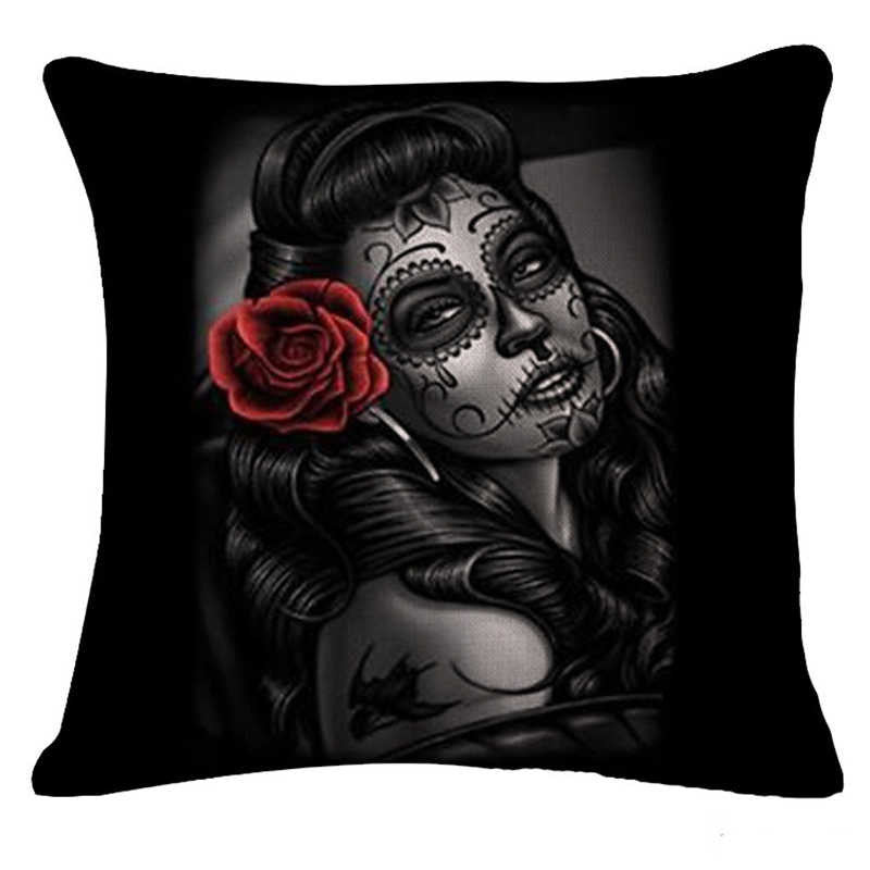 Pillowcase Skull Cushion Cover Cotton Linen Size 40*40 Printed Throw Pillows Decorative Housse De Coussin