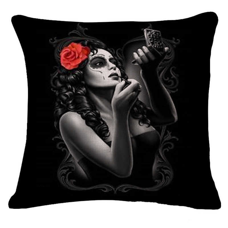 Pillowcase Skull Cushion Cover Cotton Linen Size 40*40 Printed Throw Pillows Decorative Housse De Coussin