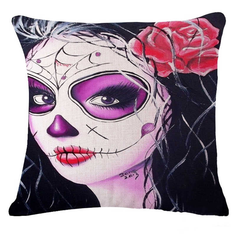 Pillowcase Skull Cushion Cover Cotton Linen Size 40*40 Printed Throw Pillows Decorative Housse De Coussin