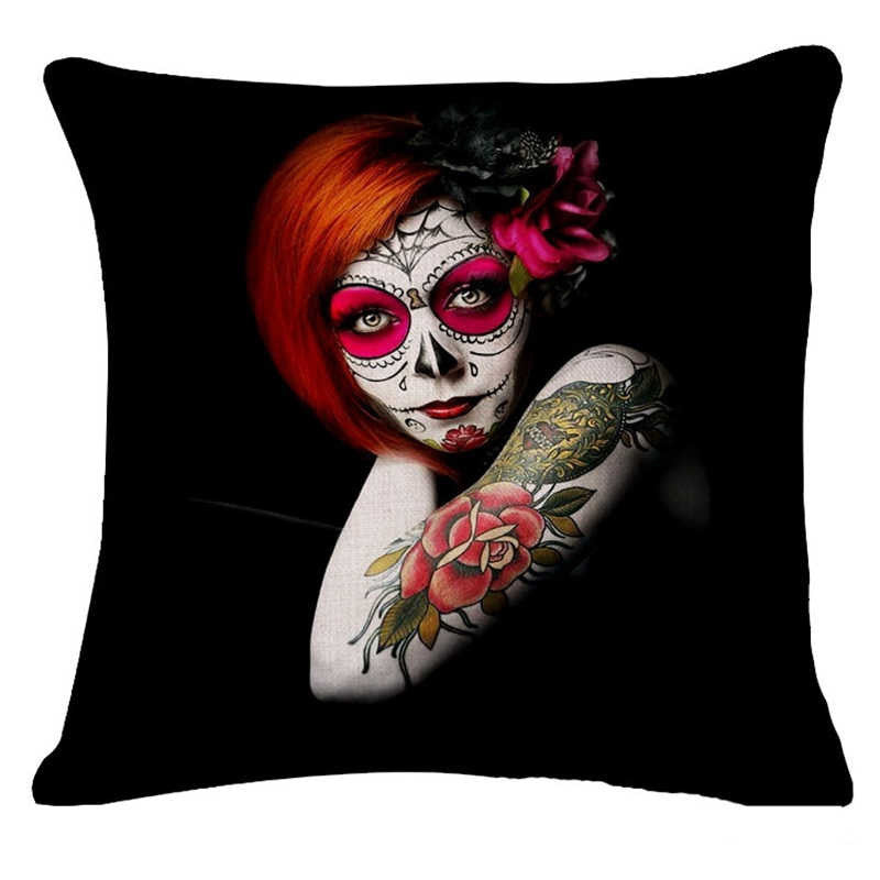 Pillowcase Skull Cushion Cover Cotton Linen Size 40*40 Printed Throw Pillows Decorative Housse De Coussin