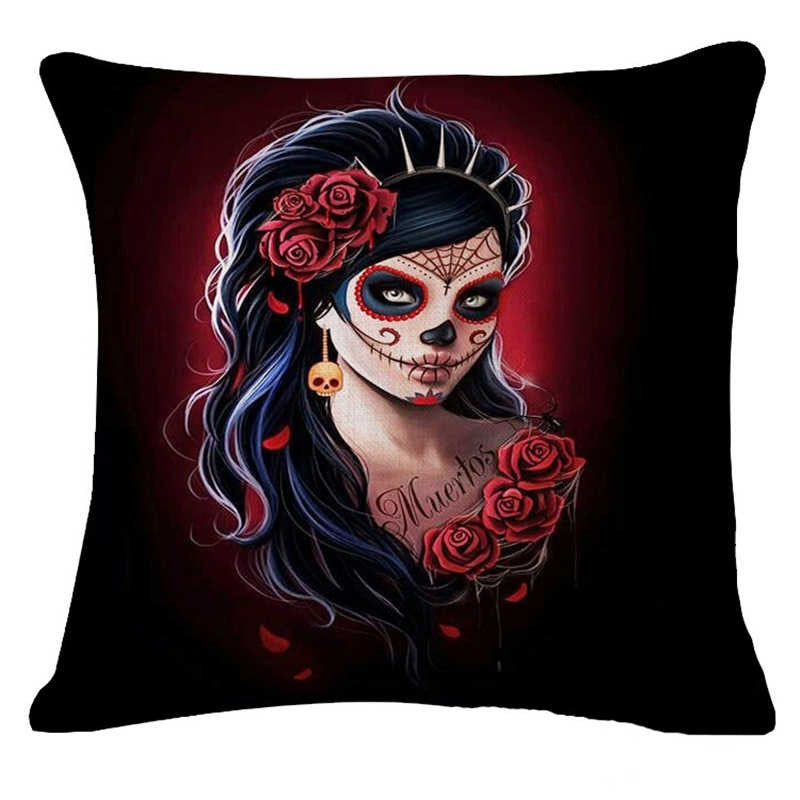 Pillowcase Skull Cushion Cover Cotton Linen Size 40*40 Printed Throw Pillows Decorative Housse De Coussin