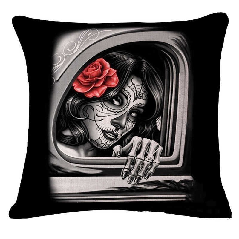 Pillowcase Skull Cushion Cover Cotton Linen Size 40*40 Printed Throw Pillows Decorative Housse De Coussin