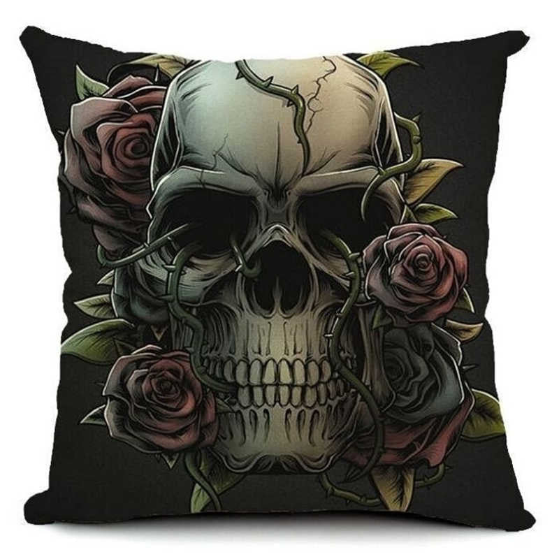 Pillowcase Skull Cushion Cover Cotton Linen Size 40*40 Printed Throw Pillows Decorative Housse De Coussin
