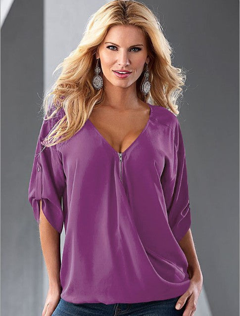 Online discount shop Australia - 1PC Deep V-Neck Women Blouses Chiffon Blouse Sexy Women Tops Plus Size 13 Colors 8 sizes ZZ3497