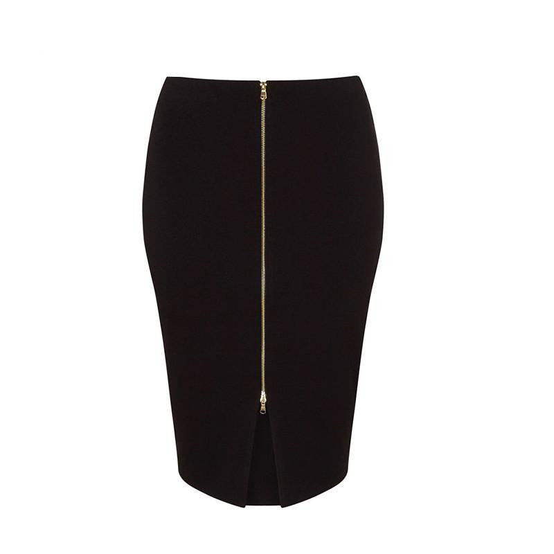 Women Plus Size Office Lady Bodycon Pencil Front Zipper Split Big Large Size Slim Midi Skirt