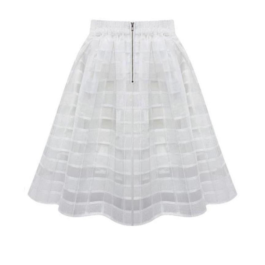 Women Organza Midi Skirts Style Elastic High Waist Zipper Ladies Skirt Female Pleated A Line Tulle Skirts #2415
