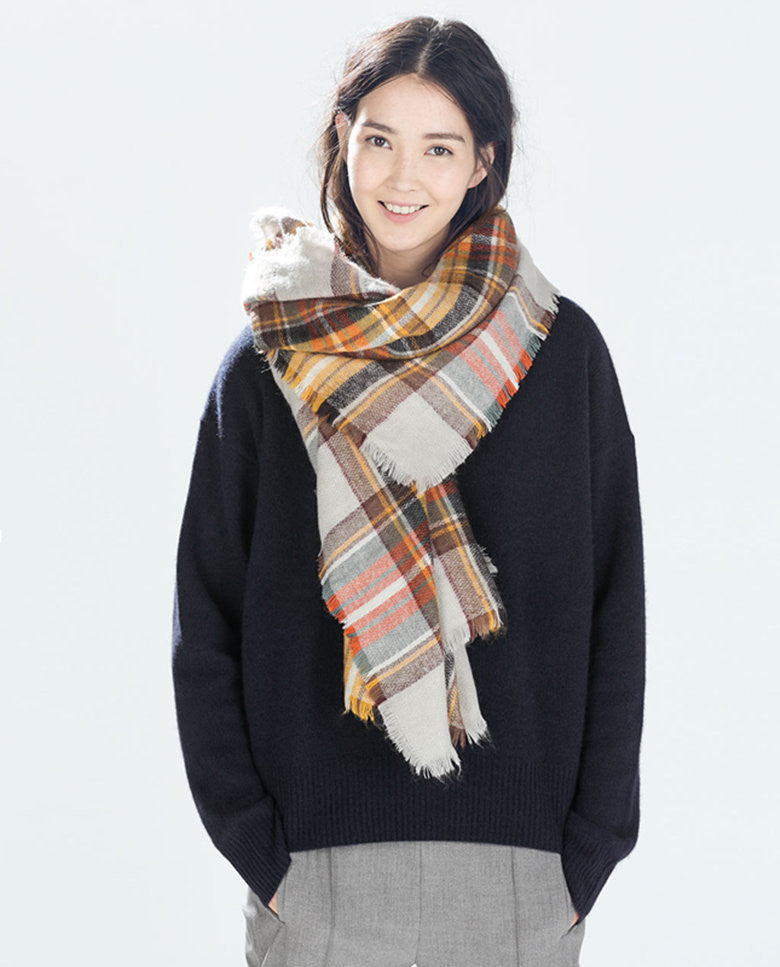 za Winter Tartan Scarf Desigual Plaid Scarf New Designer Unisex Acrylic Basic Shawls Women's Scarves za scarf - CelebritystyleFashion.com.au online clothing shop australia