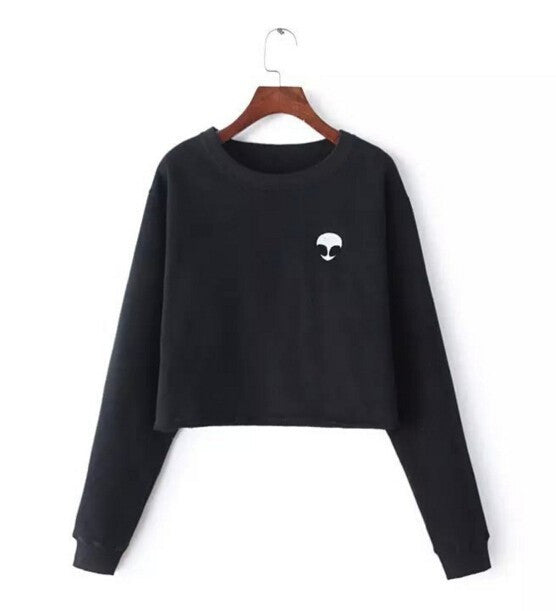 Alien Printed Long-sleeved Women Sweatshirt New Autumn Plus Velvet Hoodie Plus Size Loose Casual Short Sweatshirts Crop Top - CelebritystyleFashion.com.au online clothing shop australia